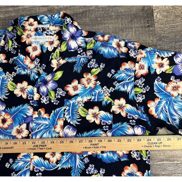 Geoffrey Beene Hawaiian Shirt Mens L Aloha Blue Tropical Floral Top Button - Picture 11 of 11